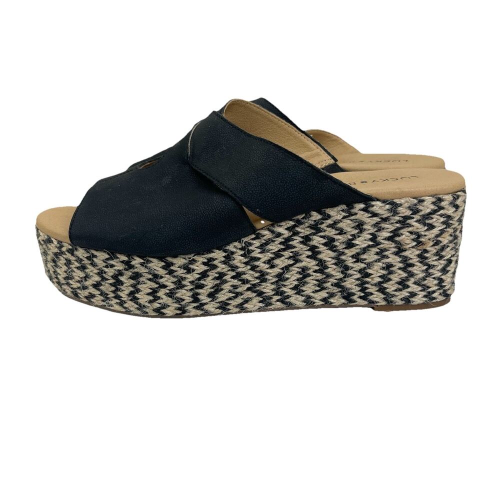 Lucky Brand Genzy Wedge Platform Espadrille Sandals Womens 10 M Raffia Leather